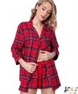 Kép 2/2 - Flanel női pizsama piros kockás