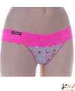 Kép 1/2 - Barones szürke-pink flamingó mintás női  tanga derekán csipkével