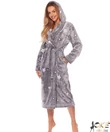 Kép 2/3 - Exkluzív pihe puha női wellsoft hosszú női köntös szürke csillagos