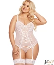 Kép 1/2 - Nagyméretű 2 részes corset és bugyi szett fehér Brenda