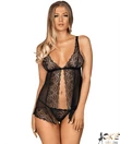 Kép 1/3 - Obsessive szexi babydoll és tanga 2 részes szett fekete Firella