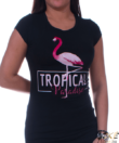 Kép 1/2 - Fekete flamingós női póló rózsaszín felirattal