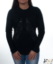 Kép 1/2 - Fekete bordázott,strasszköves női pulóver