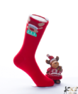 Kép 2/2 - Piros rénszarvasos női pamut zokni 