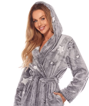 Exkluzív pihe puha női wellsoft hosszú női köntös szürke csillagos