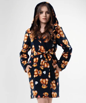 Puha meleg női köntös fekete macis