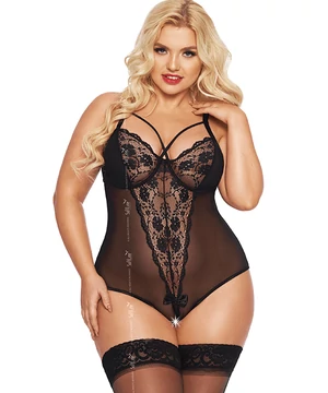 Nagyméretű alul nyitott fekete csipkés szexi body Amanda