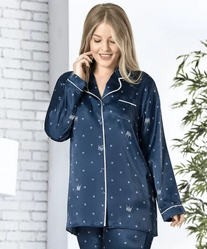 Szatén női pizsama sötétkék