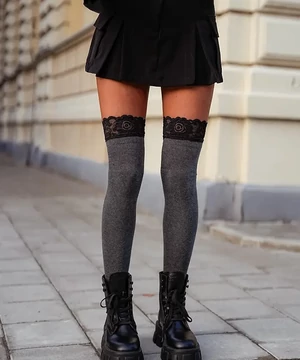 Csipkés pamut combzokni szürke