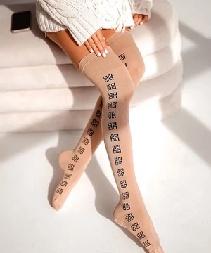 Vastag pamut combzokni bézs mintás