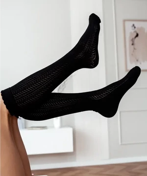 Női térdzokni fekete csipkés