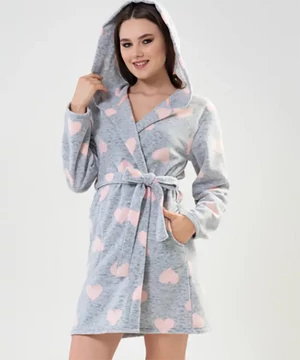 Puha meleg női köntös szürke szivecskés