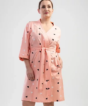 Nagyméretű pamut női köntös barack szivecskés