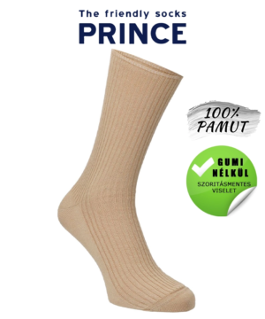 Gumi nélküli zokni 100% pamut bézs Prince