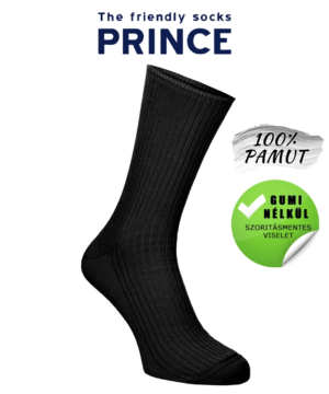 Gumi nélküli zokni 100% pamut fekete Prince