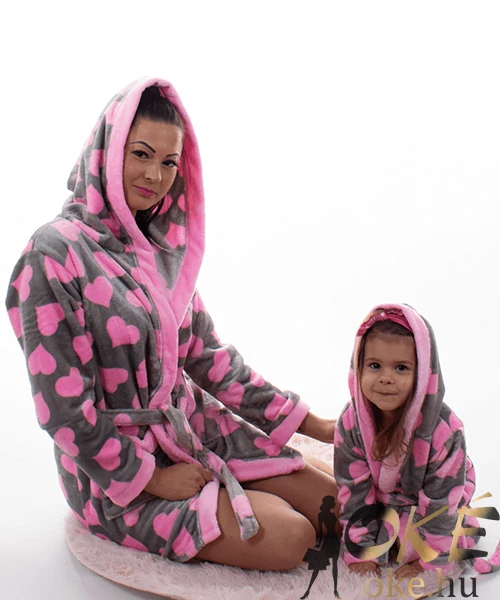 Szürke pink szivecskés pihe puha wellsoft női köntös