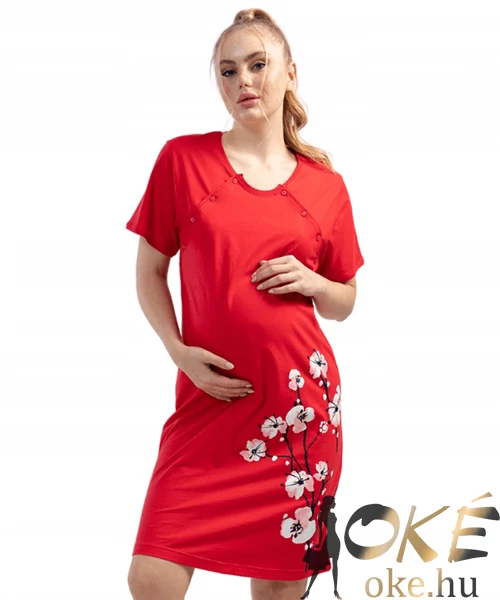 Szoptatós hálóing piros virágos