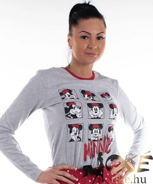 Minnie női pizsama pamut szürke pöttyös 