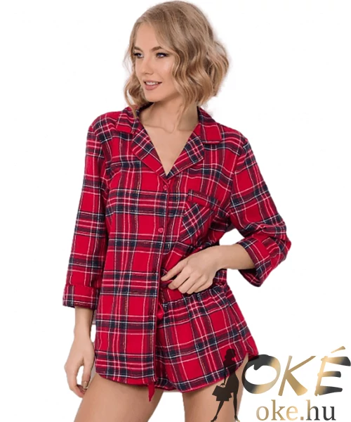 Flanel női pizsama piros kockás