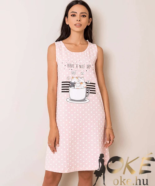 Női pöttyös pamut hálóing cicás