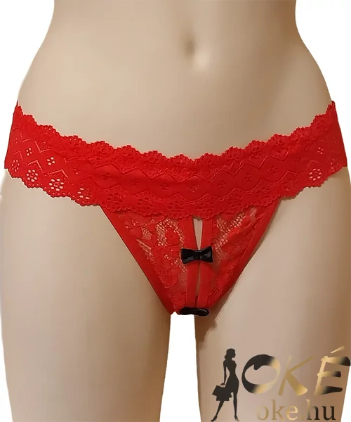 Lemila csipkés nyitott női bugyi piros