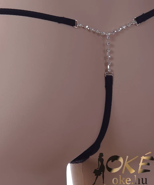 Spagetti pántos fekete strasszos szexi bugyi Flower