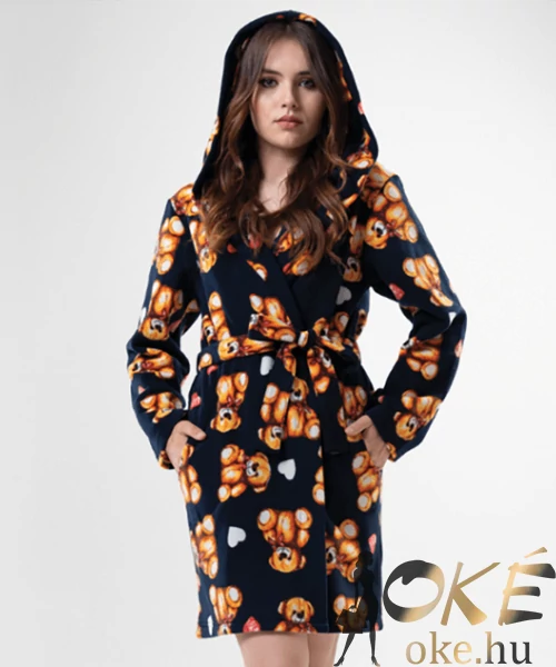 Puha meleg női köntös fekete macis