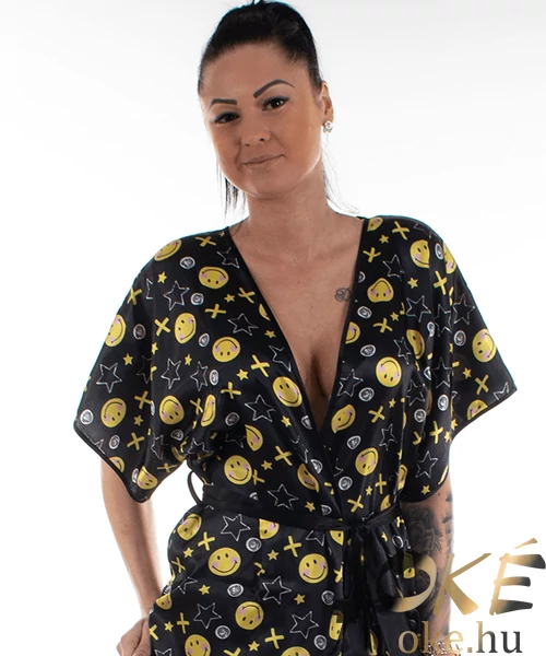 Szatén köntös fekete mintás