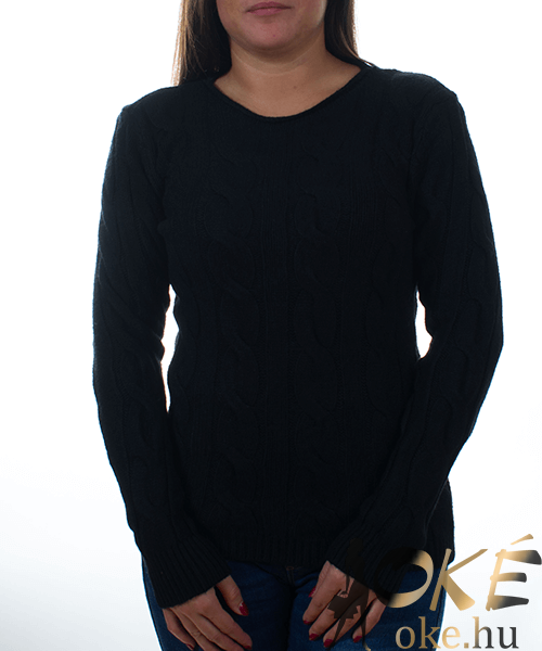 Fekete zsenilia hatású fonott mintás női pulcsi