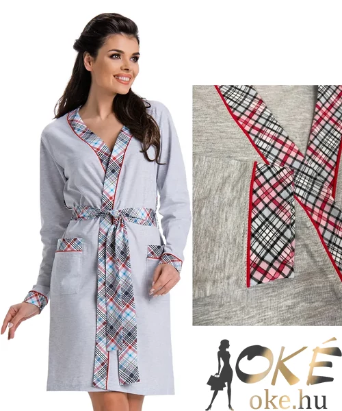 Nagyméretű kismama köntös szürke kockás
