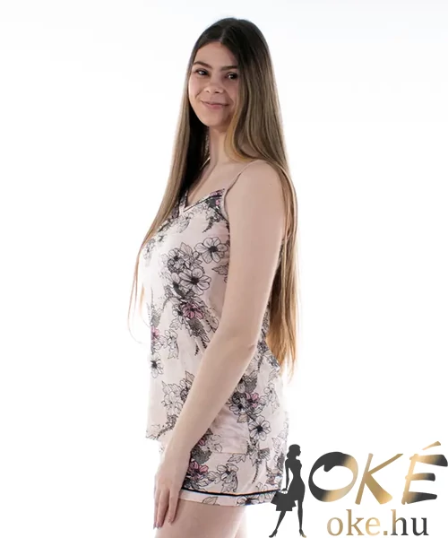 Női rövidnadrágos pizsama púder virágos