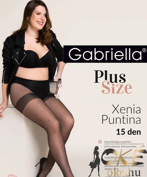 Nagyméretű Gabriella pöttyös harisnya fekete 15 den Puntina