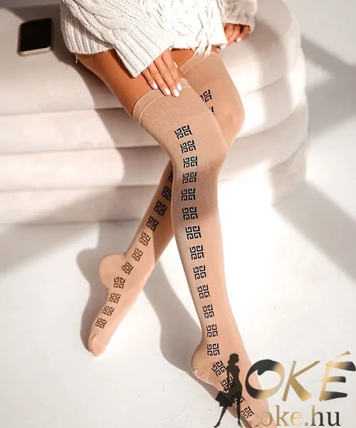 Vastag pamut combzokni bézs mintás