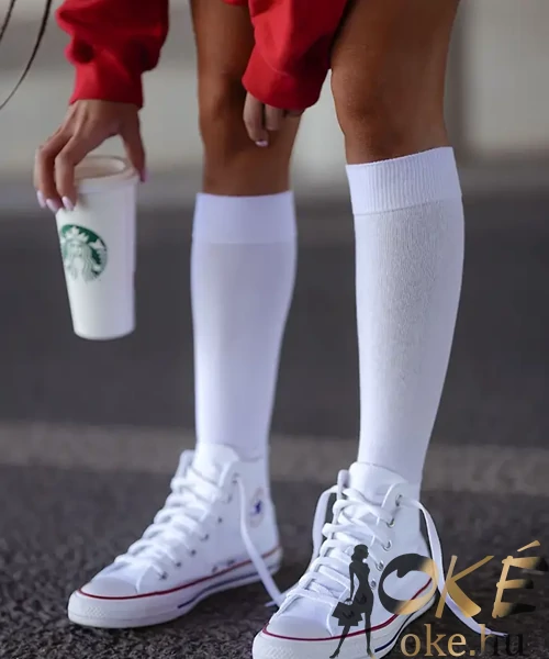 Női pamut térdzokni fehér