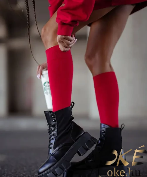 Női pamut térdzokni piros