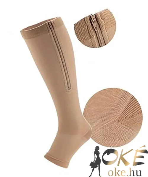 Erős kompressziós térdharisnya cipzárral 34-46 mmHg bézs