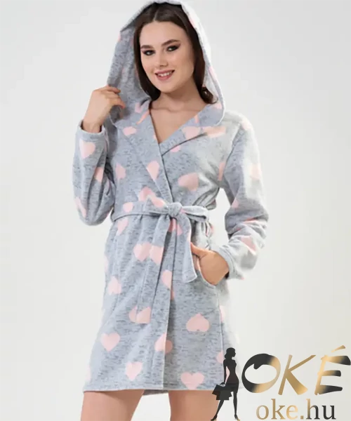 Puha meleg női köntös szürke szivecskés