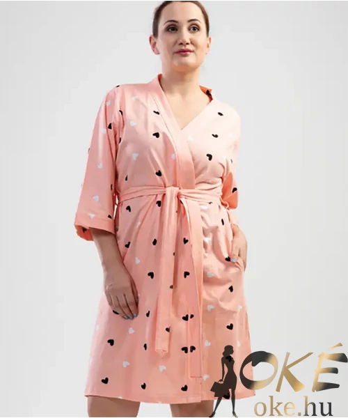 Nagyméretű pamut női köntös barack szivecskés
