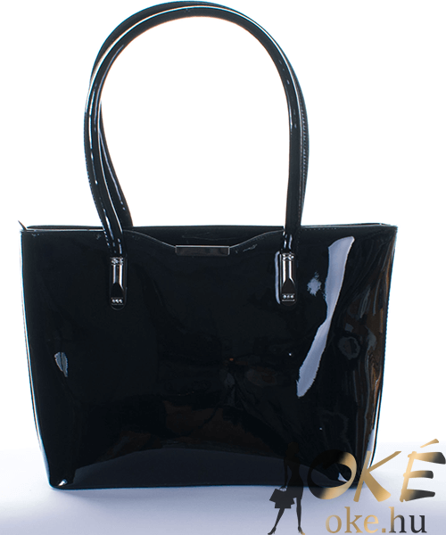 Fekete  fém díszes köves női lakk táska