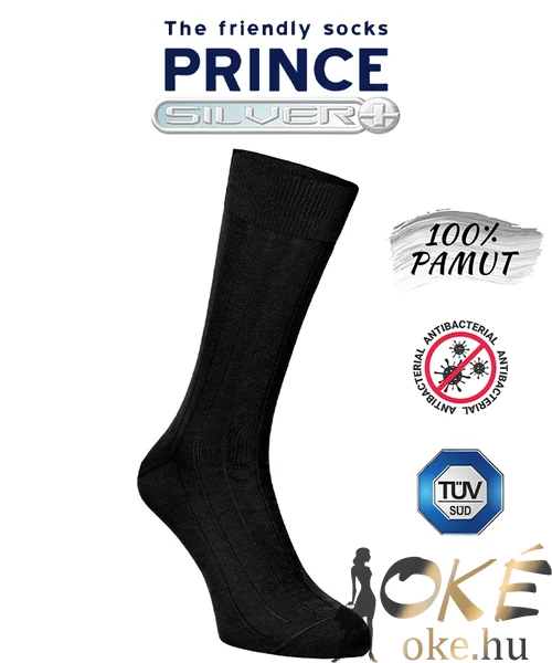 Ezüstszálas 100% pamut bokazokni fekete Prince